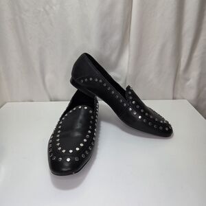 Bleecker & Bond Arianna Black Leather Studded Loafers Women's Size 9.5
